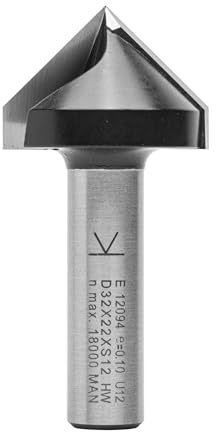 ENT 12094 V-Nutfräser und Schriftenfräser HW, Schaft (S) 12 mm, Durchmesser (D) 32 mm, NL 23,5 mm, E 90°, SL 40 mm, Oberfräser für die Holzbearbeitung