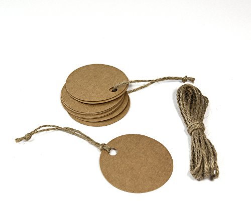 Frau WunderVoll® 40 Anhänger Natur Kraftpapier, Kreis Ø 5,5cm inkl. 12m Kordel/Papieranhänger, Geschenkanhänger, Gastgeschenk Hochzeit, Vintage, Geschenk, Etiketten, Tags, Geburtstag, Dekoration