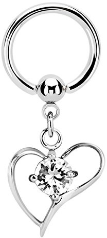 Modern Nature Piercingschmuck Intimpiercing Ring BCR 316l Stahl in 1,6 x 8 mm mit baumelndem Herz