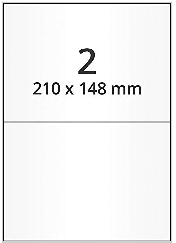 Wetterfeste Folienetiketten auf A4 Bogen, weiß - 210 x 148 mm - 200 Polyester Etiketten auf 100 Blatt, selbstklebende PET Aufkleber, matt
