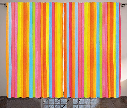 ABAKUHAUS Gestreift Rustikaler Gardine, Vertikale Bunte Zeilen, Schlafzimmer Kräuselband Vorhang mit Schlaufen und Haken, 280 x 175 cm, Rosa Orange