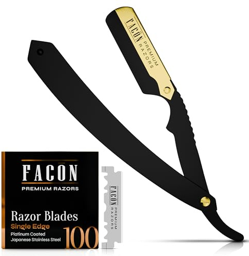 Facón Straight Razors for Men - Professional Barber Straight Edge Razor Kit with 100 Blades, Classic Stainless Steel Barbero Shaver for a Smooth & Precise Shave, Premium Barber Razor for Men's Shaving