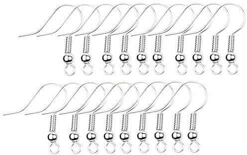 Eco-Fused 18 mm, ganci per orecchini, 200 pezzi, senza nichel, stile bobine e sfere, in acciaio placcato argento, ideale per orecchini fai da te
