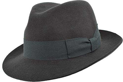 Melegari Cappello Fedora di Feltro di Lana | Waterproof And Crushable | Cappello Classico Two Pinch Crown | Made in Italy | Uomo Donna | Autunno Inverno (Grigio, M)