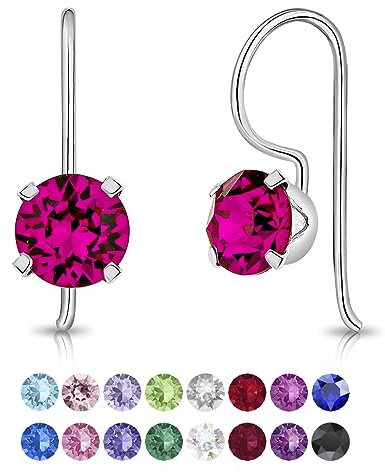 DTPSilver - Damen Haken Ohrringe 925 Sterling Silber mit Kristallen von Swarovski® Elements Runde - Durchmesser 6 mm - Viele Farben erhältlich