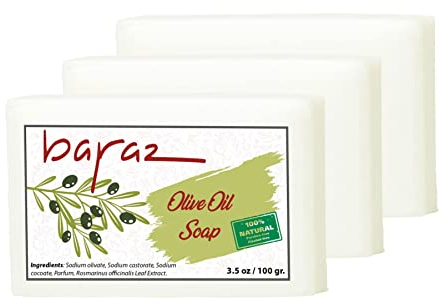 Baraz güneşin sofrası Baraz Olivenölseife, 3er-Pack, Feuchtigkeits- und Tiefenreinigung, Naturseife, keine scharfen Inhaltsstoffe, umweltfreundlich, tierversuchsfrei, vegan, Bio-Seifenstück für Gesich