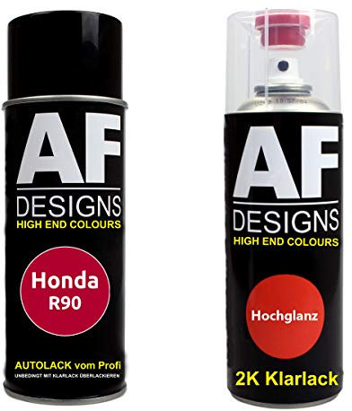 Autolack Spraydose Set für Honda R90 Carmen Red 2K Klarlack Basislack Sprühdose Spraydosen 2x400ml