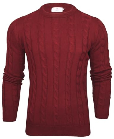 Xact Maglione da Uomo a Girocollo a trecce (Borgogna) L