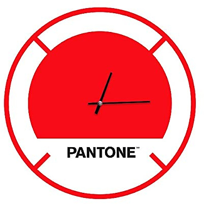 Pantone by Homemania Homemania Drive in Runde Wanduhr für Wohnzimmer, Küche, Büro, rot, weiß, schwarzes Metall, 40 x 0,15 x 40 cm, Maße des Produkts: L40 x P0,15 x A40 cm, 1 kg