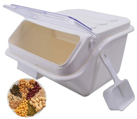 Hakka Rice Dispenser 10L, Commercial Food Stroage Container Ingredient Bin with Scoop Grain Storage Box for Flour,Dogs Food, Cereal, Beans, Restaurant, Kitchen