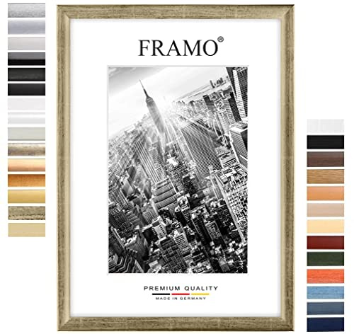 FRAMO Marco de fotos de 35 x 45 cm (Silver Leaf), marco de madera de densidad media de 35 mm de ancho con cristal sintético irrompible y antirreflejo y panel trasero estable