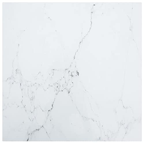 Susany Tischplatte, Glasplatte Tisch, Glasplatte Quadratisch, Tischplatte aus Gehärtetem Glas Tisch, Glasscheibe, Hartglas in Marmoroptik, Weiß 60x60 cm 6 mm