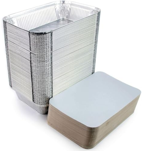 JOFISA 100 Bandejas de Aluminio Desechables con Tapa Envases para Comida para Llevar, Horno, Congelador – Recipientes de Aluminio con Tapas para Alimentos, Reutilizables y Resistentes (650 ml)