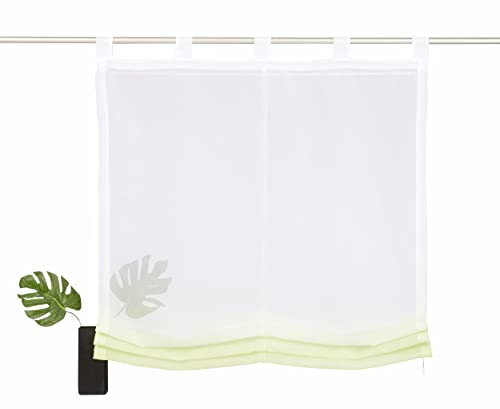 Devola Raffrollo Farbverlauf Vorhang transparent Voile Raffgardinen Modern Rollo mit Kordelzug Küchengardine mit Schlaufen Faltvorhang BxH 45x150cm Grün 1er Pack