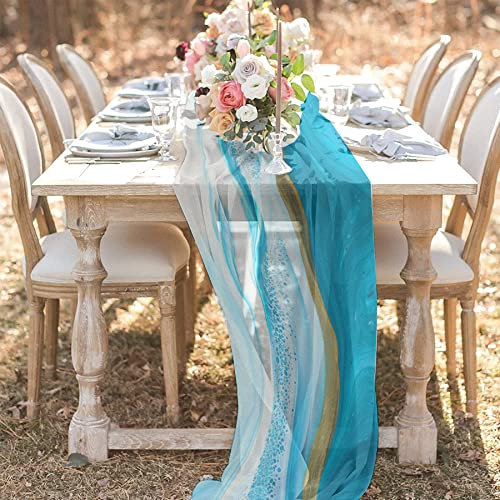 ZOYIEP 1 cortina transversal de gasa transparente, camino de mesa de gasa con diseño de mármol, decoración para fiestas de bebés, bodas, (19 × 55 pulgadas = 48 × 140 cm)