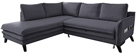 MIUFORM Charming Charlie L | 6 Sitzer Ecksofa | L-Form Links | 234 x 200 x 90cm Couch | Klappsofa mit Schlaffunktion | Schlafsofa klappbar (Anthrazit)