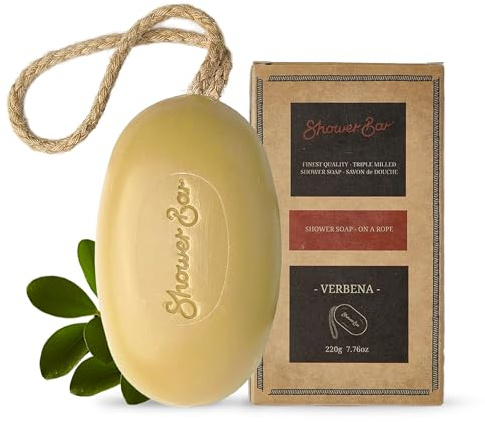 Verbena Scented Soap on a Rope - 220g Natural Solid Body Wash Bar for Travel & Home - Long Lasting, Vegan, Plastic-Free, Eco-Friendly & Moisturizing