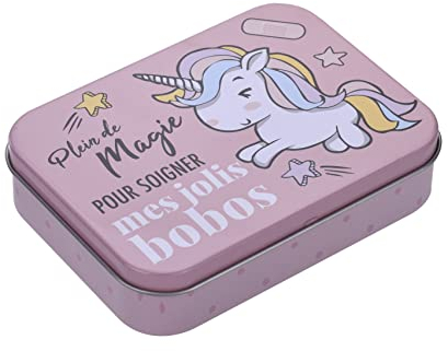 Unicorn Kinderpflaster Lizensiertes Produkt - Metall-Box - 24 Pflaster - Schönes Design Pflaster Aufbewahrungsbox für Kinder - Geeignet für Rucksack - Handtasche
