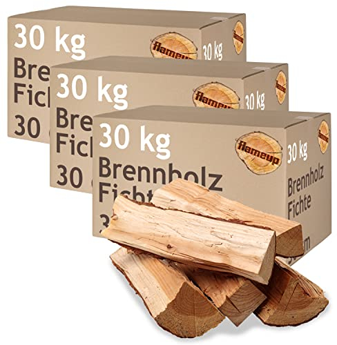 Brennholz Fichte Kaminholz 90 kg Holz 30 cm Für Ofen und Kamin Kaminofen Feuerschale Grill Feuerholz Holzscheite Wood Kammergetrocknet Flameup