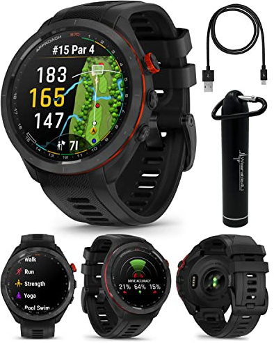 Garmin Approach S70: Ceramic 47 mm Golf Smartwatch|1.4 AMOLED Display Up to 16 Days Battery Life, Multisport GPS Premium Watch w/ 43K+ Golf maps & Wearable4U Gift Bundle, Black +E-bank