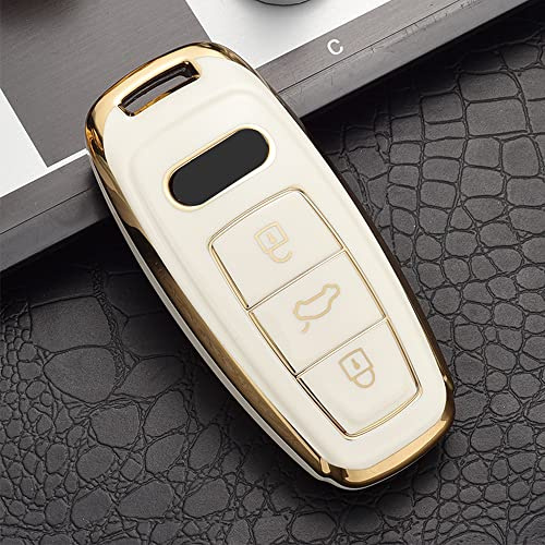 ontto Schlüsselhülle Autoschlüssel Hülle Passt für Audi A6L A7 A8 Q8 E-tron A4 C8 Q8 D5 E-tron S3 A3 e-tron Sportback Q7 60 TFSI TPU Silikon Schlüsseletui Schutzhülle Schlüsselanhänger-Gold Beige