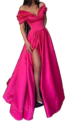 Leader of the Beauty Vestido de noche acampanado, vestido largo de fiesta formal para mujer, vestidos de fiesta con hombros descubiertos, vestidos de fiesta de graduación, fucsia, 38