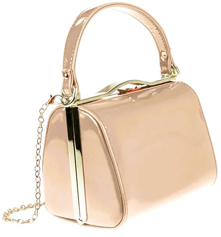 UShopUK Handtasche aus Lackleder mit Tragegriff oben, für Braut, Abschlussball, Hochzeit, Abendveranstaltung, Party, Clutch, nude, medium