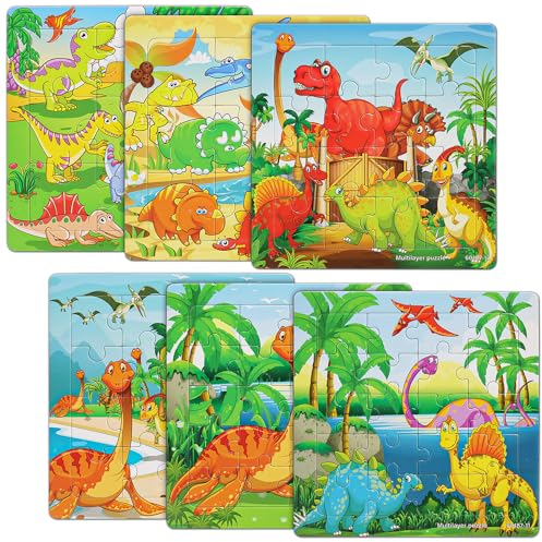 Delsen Set Kinderpuzzle Ab 3 Jahre - Dino-Puzzles Mit Drei Schwierigkeitsgraden, 90 Teilen, Rahmenpuzzle für Kinder 3-5 Jahre, Dinosaurier Puzzle Kinderspielzeug