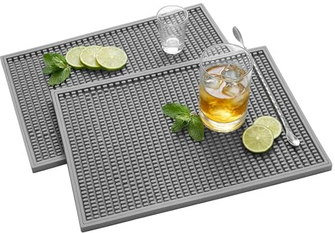 ZJWZLG Bar Mat - 18X12(2 Pcs) Rubber Bar Mats for Countertop & Dish Drying, Non-Slip Bartender Mat with Airflow Design for Home Bar, Cocktail Set, Kitchen & Outdoor Use (Gray)