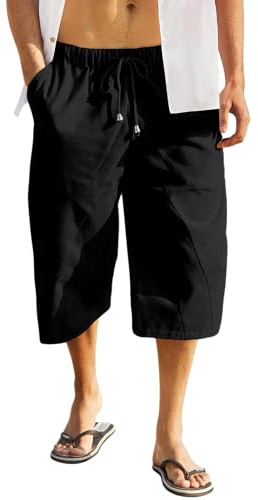 LVCBL herr linneshorts 3/4 långa byxor sommar strand korta byxor sweatpants M-3XL