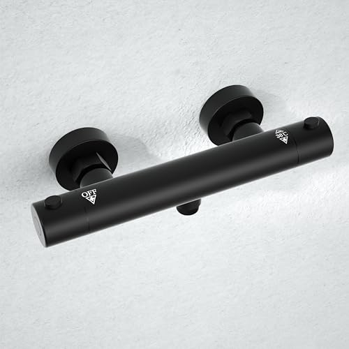 Görbach Thermostat Duscharmatur mit 38 °C Sicherheitstaste, Mischbatterie Dusche Thermostat, Schwarz Badewannenarmatur für Dusche und Badewanne