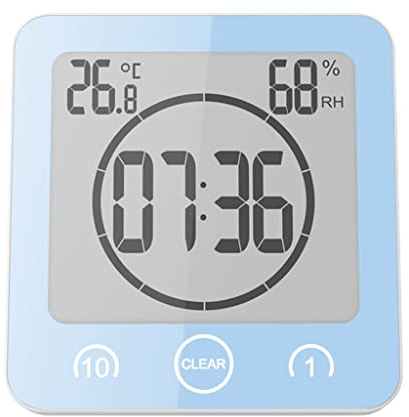 QTANZIQI Timer Digitale Impermeabile Temperatura, umidità e Allarme per la Cucina o la Toilette Titolo rivisto: Timer Multiuso Resistente all'Acqua con Temperatura, umidità e Allarme