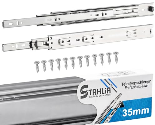 Stahlia (4 Paar) Schubladenschienen 35mm-Länge: 400mm VOLLAUSZUG Teleskopschublade | Schubladenauszug für Schubladen, Küchenschränke, Badezimmer Möbel