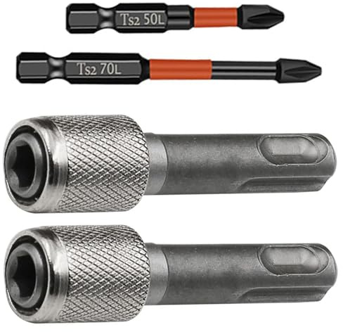 ANBOO Portabrocas SDS de vástago hexagonal, 2 adaptadores SDS y 1 broca en cruz (50 mm+70 mm), adaptador de acero SDS Plus, convertidor de vástago redondo a hexágono para puntas de martillo