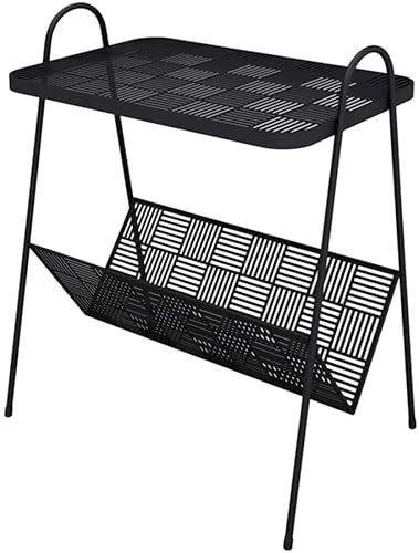 GLMGBP Couchtisch, quadratischer Sofa-Beistelltisch, mit Aufbewahrungskorb, Nachttisch, Ecktisch, massives Metallregal, für Wohnzimmer, Schlafzimmer (Farbe: Schwarz)