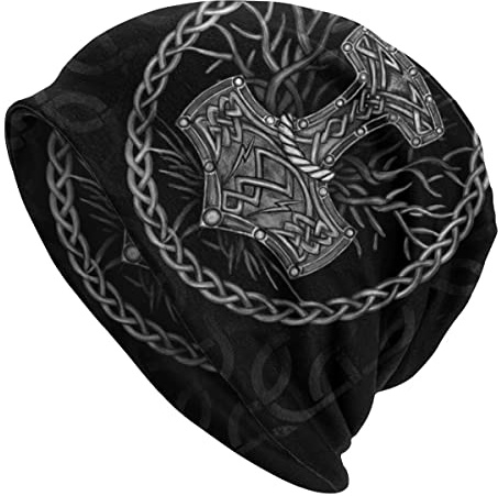 JHBTFQ Wikinger Beanie-Mütze für Herren Damen Stricken Doppellagig Skullies Herbst Sommer Odin-Mythos Nordisches Geschenk