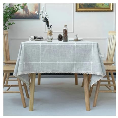 BCughia Tischdecke 140x180CM Grau, Tischdecke Abwaschbar Waschbar Rechteckig Polyester Plaid mit Spitze Kante Tischdecke für Küchentisch