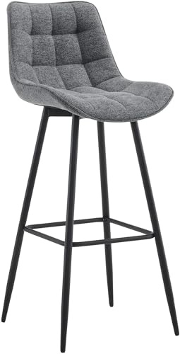 CLP Barhocker Dartford I Gepolsterter Barstuhl I Tresenhocker mit Metall-Gestell und Rückenlehne Farbe dunkelgrau Material Stoff