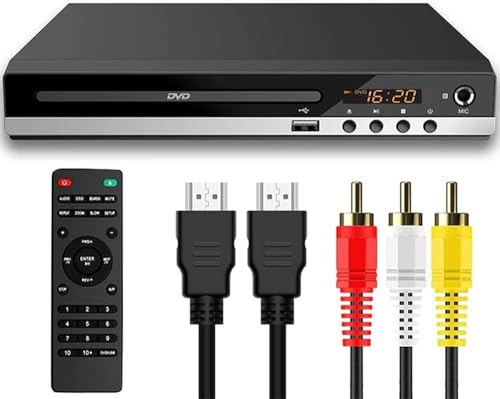 Lecteur DVD HDMI pour Smart TV - Full HD 1080p, Câble HDMI et AV, Lecteur CD VCD Multifonction USB avec Télécommande pour Système Stéréo