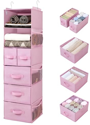 GRANNY SAYS Kleiderschrank Organizer Hängend, 1 Stück Hängeorganizer mit Schubladen, Rosa Hängeaufbewahrung Schrank Organizer, Hanging Wardrobe Organiser, Schrank Organizer Kleiderschrank
