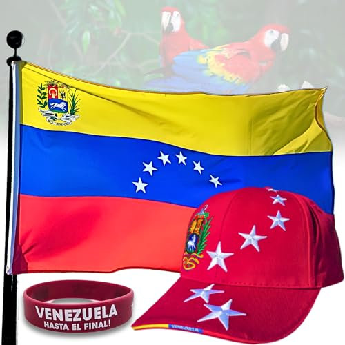 Bandera de Venezuela 7 Estrellas Histórica 1954–2006 Contiene: 1 Bandera Venezuela 7 Estrellas + 1 Gorra Vinotinto Talla M + 1 Pulsera “HASTA EL FINAL” + Bolsa de Algodón y Postal (Vinotinto Kit)