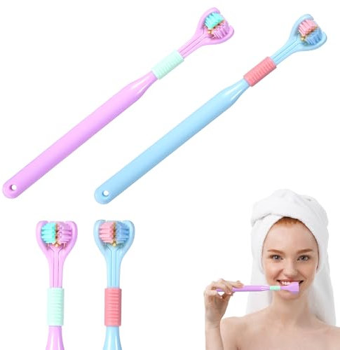 Sibba Spazzolino da denti a tre lati, colore casuale, spazzola da viaggio con tre setole, efficace design avvolgente, ottimo angolo per pulire ogni dente in profondità spazzolini manuali morbidi per