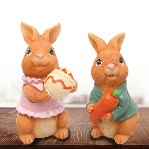 TZQFROCE Figuras de conejito de Pascua, 2 unidades, figuras de conejo, figuras de conejo, decoración, decoración para mesa de Pascua, jardín, decoración de primavera