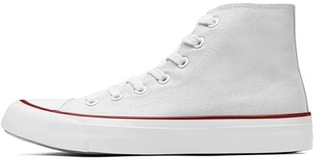 Dammode träningsskor hög topp kanvasskor för kvinnor män klassiska snörning Plimsoll pumps sneakers vardagliga tennis promenadskor, Vitt, 40.5 EU