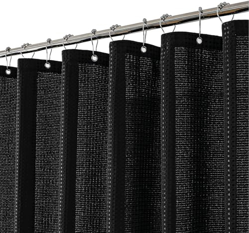 meioro Schwarz Duschvorhang, Anti Schimmel Wasserdicht und Trocknet Schnell Duschvorhänge, Waffel schwere Textil Stoff Shower Curtain mit 12 Ringen, 180 x 240cm Luxus duschrollo für badewanne