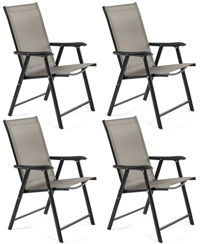 Yaheetech 4er Set Gartenstühle, Hochlehner Klappstühle Terrassenstühle mit Rückenlehne & Armlehnen, Klappbare Outdoor-Stühle Essstühle bis 150 kg Belastbar Braun