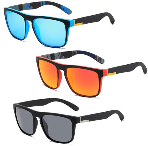 Yuannee Outdoor Sport Sonnenbrille,3 PCS Partybrillen UV400 Schutz Sonnen Klassische Retro Brille Männer Sonnenbrille für Autofahren Angeln Reisen für Herren und Damen