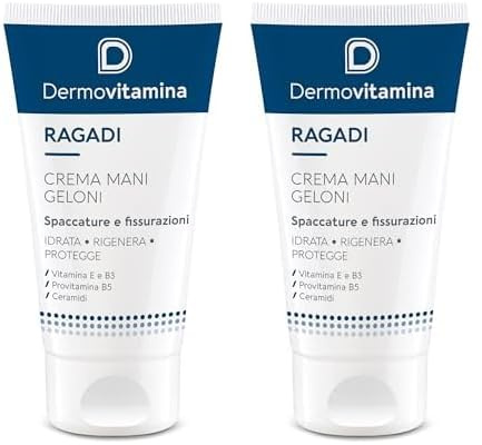 Dermovitamina Ragadi Geloni Crema Mani e Piedi - Crema Mani Riparatrice e Piedi Secchi Screpolati - Tratta Fissurazioni e Geloni con Pantenolo e Vitamina E - Assorbimento Veloce - 75 ml