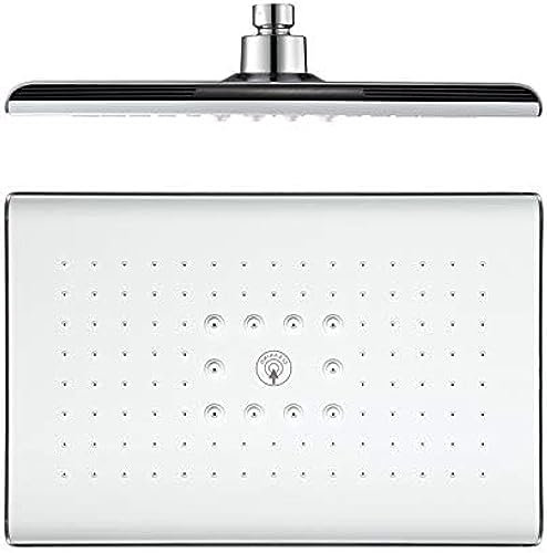 Soffione doccia a pioggia ad alta pressione con ugelli autopulenti, grande, rettangolare, 180 mm x 270 mm, in ABS, per bagno, colore bianco