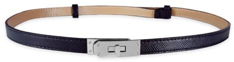 WRYXPL 102 cm kvinnor justerbar kolläder – tunt bälte med metallegering vridlås, 1,8 cm brett klassiskt färgbälte för klänningar, jeans, rockar, Svart / silver, 102 cm: Fit Taille 55-97 cm
